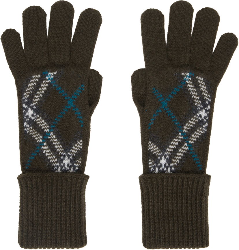 Rokavice Burberry Check Cashmere Blend Gloves Zelena | 8098892