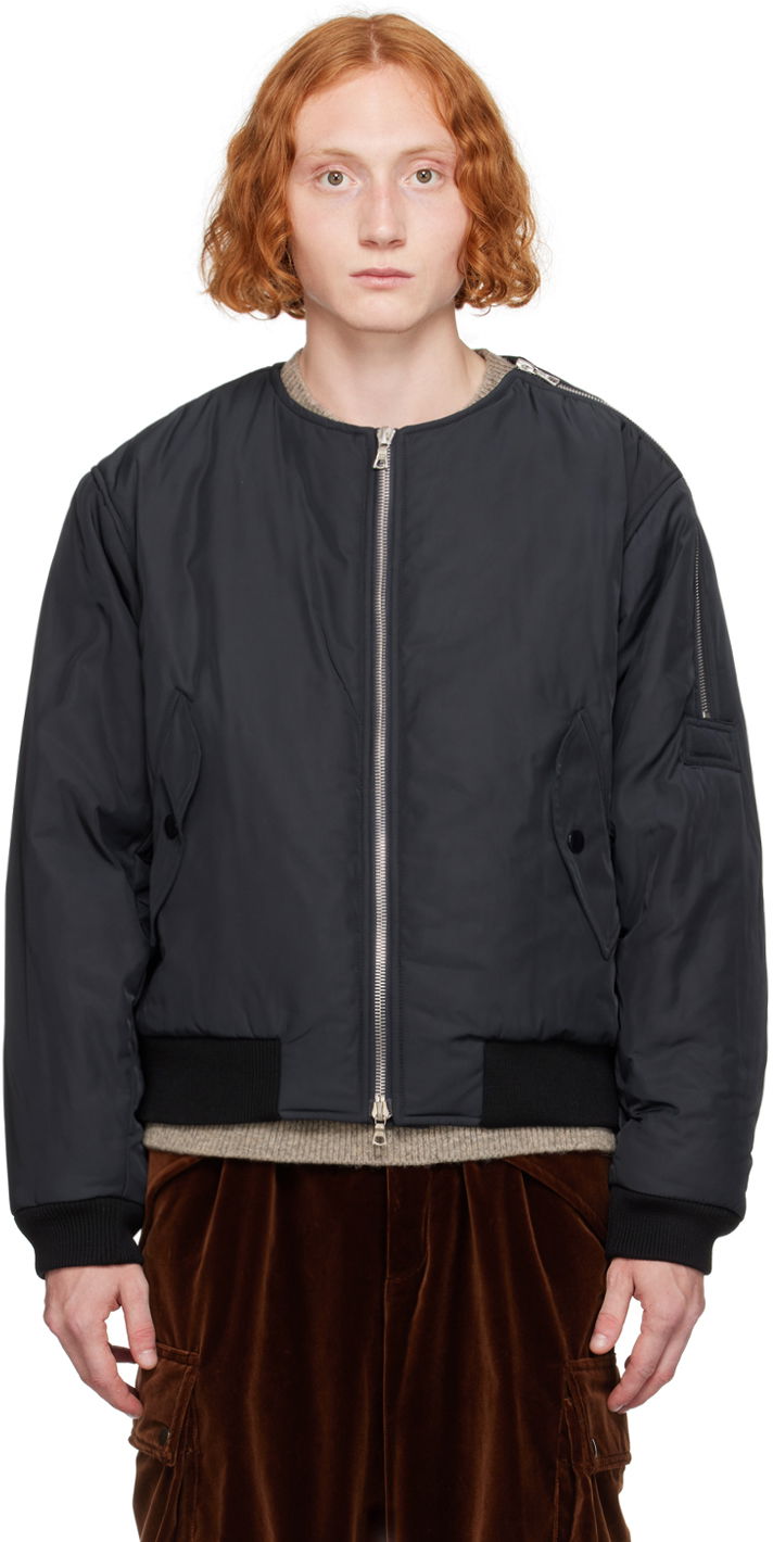 Bomber jakna Dries Van Noten Navy Collarless Bomber Jacket Črna | 242-020527-9196