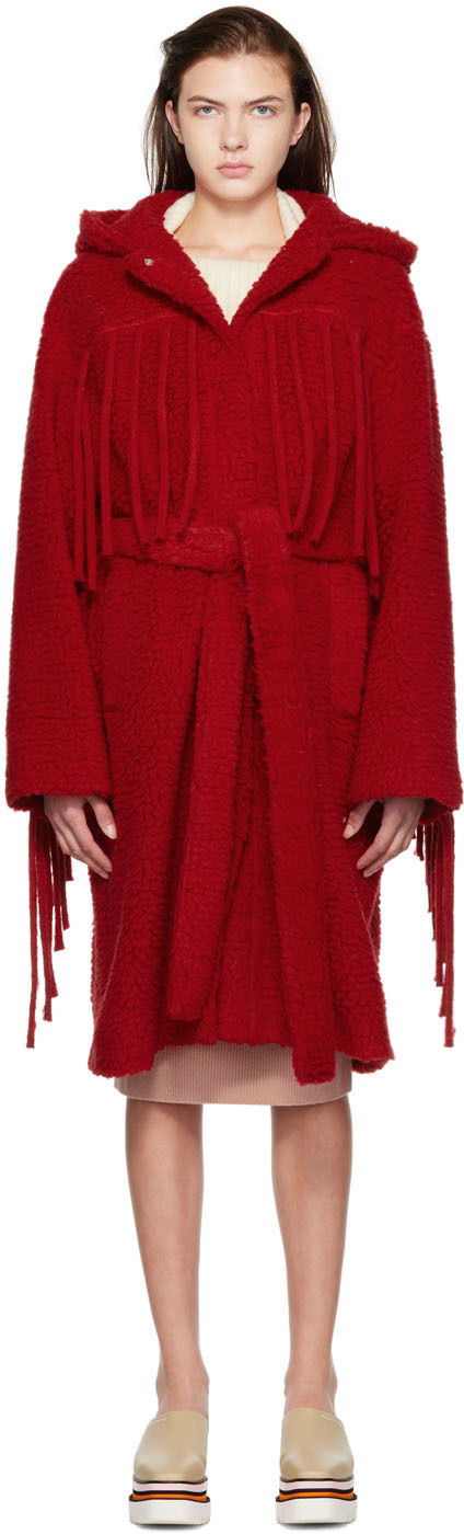 Plašči Stella McCartney Stella McCartney Women's Hooded Teddy Coat Rdeča | 6800063AU606
