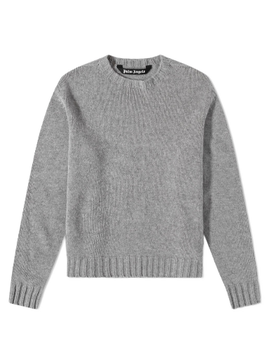 Pleteni pulover Palm Angels Curved Logo Crew Knit Melange Grey/White Siva | PMHE027C99KNI0010801