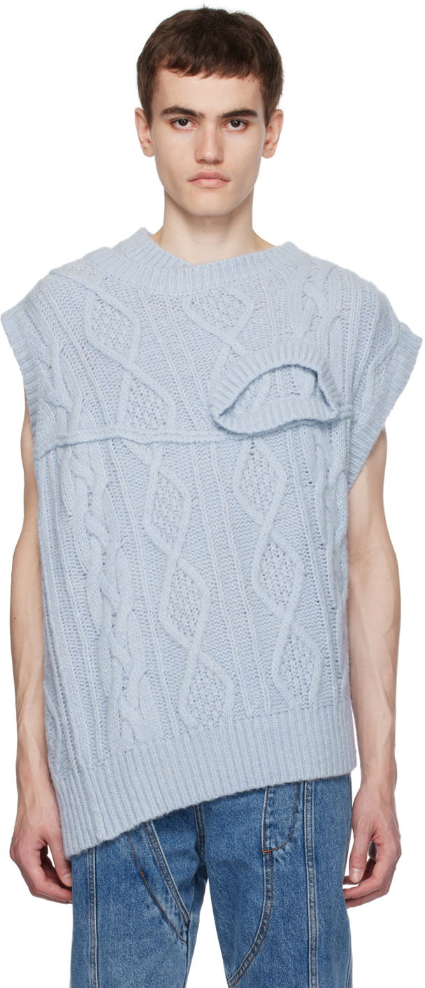 Pleteni pulover Feng Chen Wang Feng Chen Wang Layered Cable Knit Vest Modra | FUF16KT01