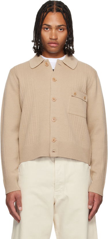 Pleteni pulover Dries Van Noten Collared Rib Knit Wool Cardigan with Patch Pocket Bež | 252-021215-2707, 0