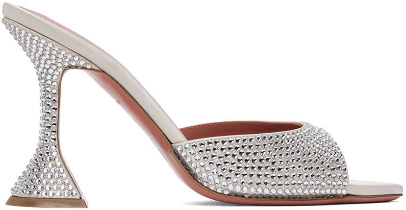 Nega čevljev Amina Muaddi Amina Muaddi Caroline Crystal Slipper Heeled Sandals Bela | CAROLINE CRYSTAL SLIPPER CL