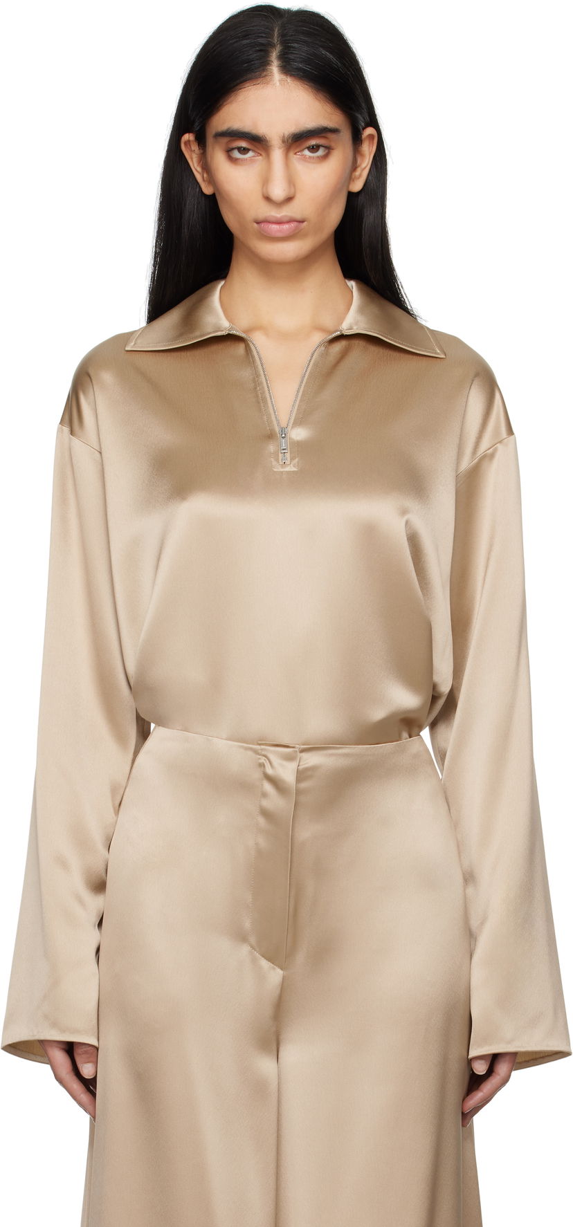 Srajce Nanushka Nanushka Mencia Satin Blouse Bež | NW25RSTP02272