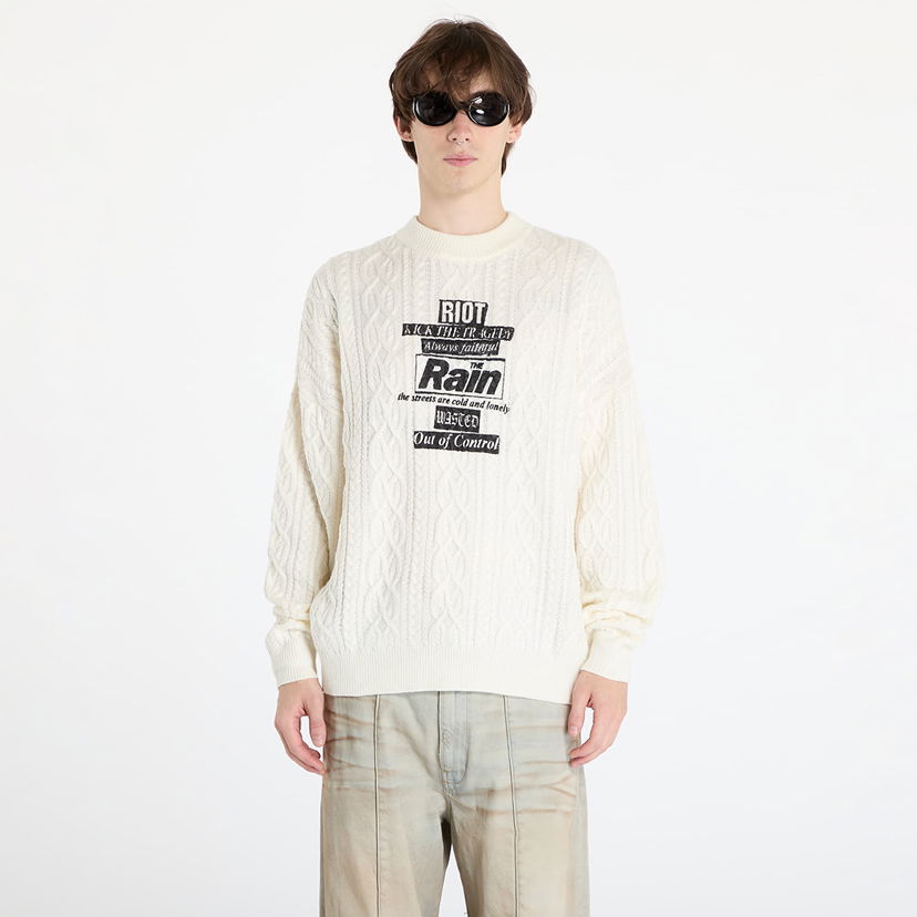 Pleteni pulover Wasted Paris Rain Cable Knit Sweater Off-White Bela | WP_000159