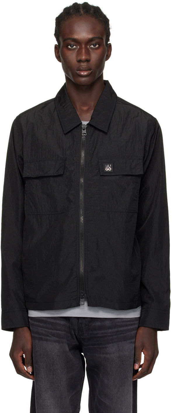 Vetrovka BOSS Crinkled Zip-Up Shirt Jacket Črna | 50509371