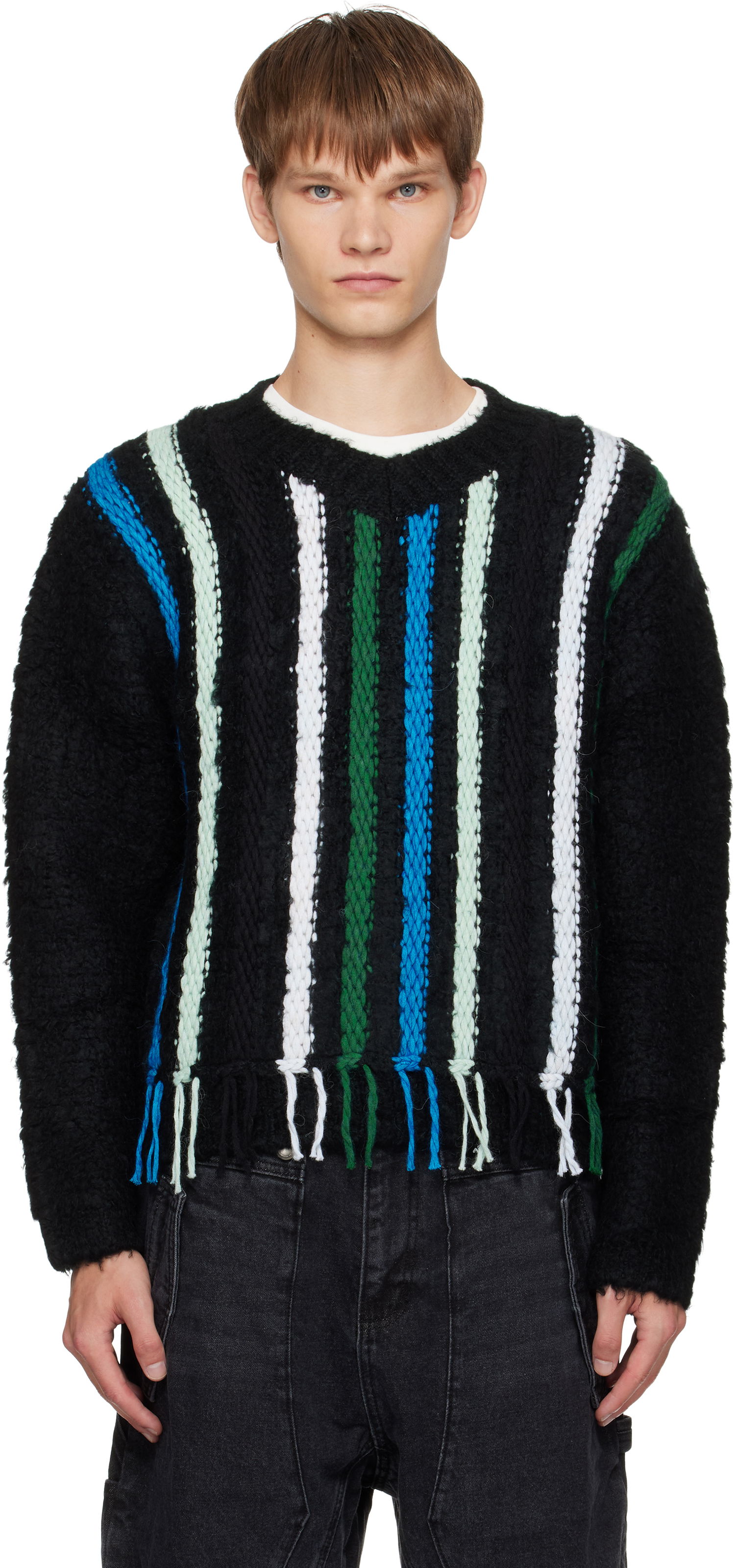 Pleteni pulover Andersson Bell Andersson Bell Reverse Stripe Fringe Sweater Črna | atb1350u, 0