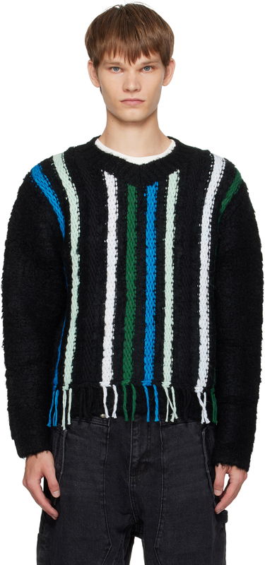 Pleteni pulover Andersson Bell Andersson Bell Reverse Stripe Fringe Sweater Črna | atb1350u, 0