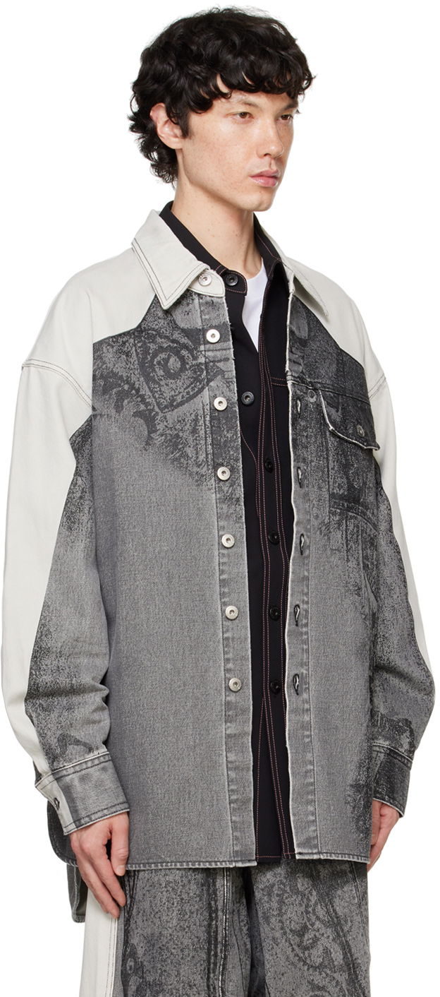 Srajce Feng Chen Wang Feng Chen Wang Printed Denim Jacket Siva | FUF18JK04B, 1