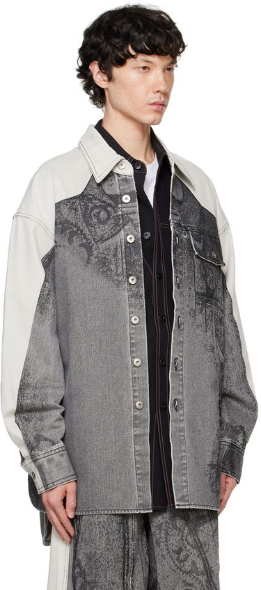 Srajce Feng Chen Wang Feng Chen Wang Printed Denim Jacket Siva | FUF18JK04B, 1