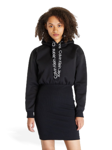 Pulover CALVIN KLEIN Logo Tape Hooded Sweatshirt Dress Črna | J20J221991 BEH