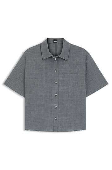 Srajce BOSS Cropped Virgin Wool Blouse Siva | 50541991