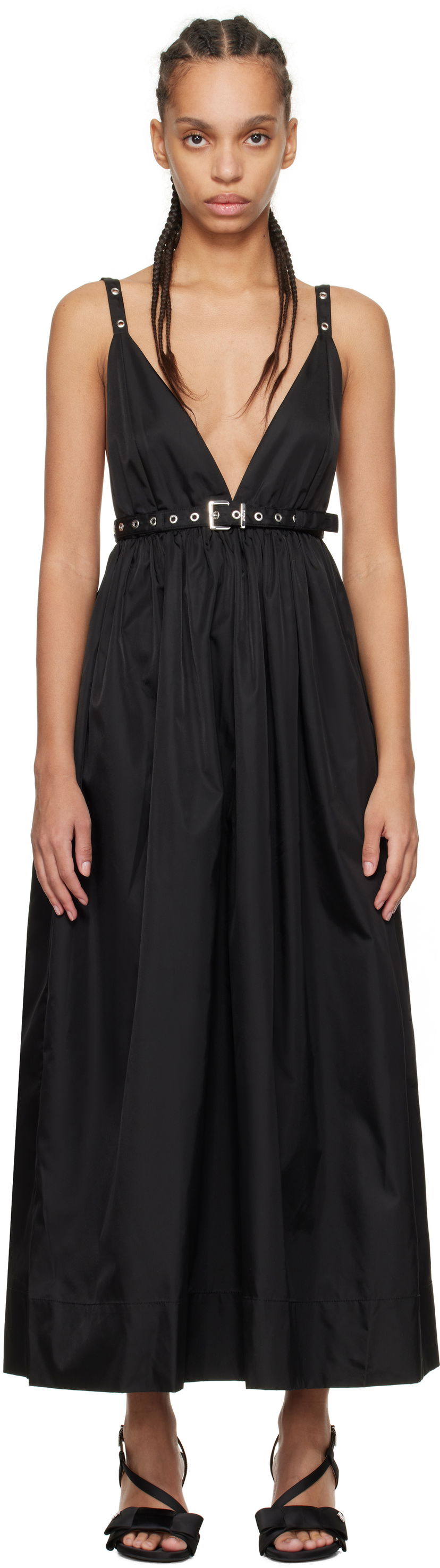 Obleke GANNI GANNI Duchesse Nylon Strap Maxi Dress Črna | W0030