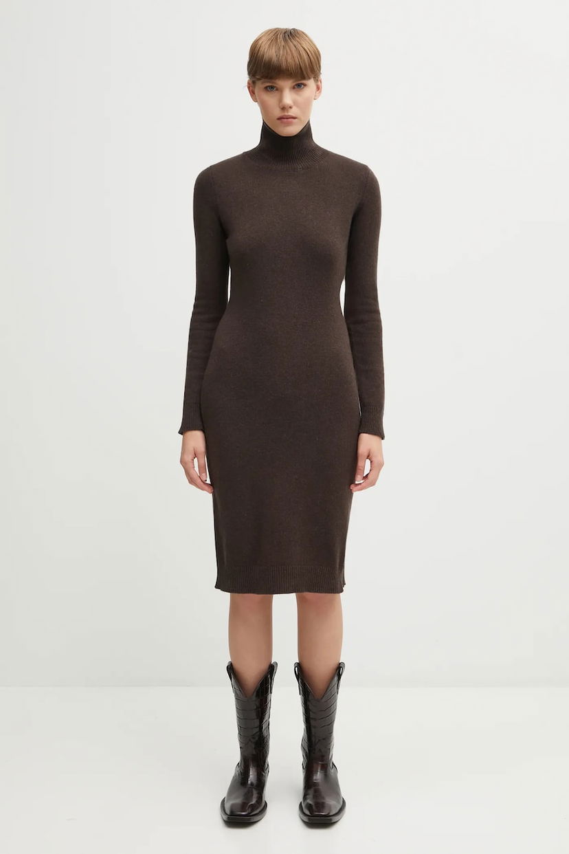 Obleke Maison Margiela MM6 Maison Margiela Turtleneck Wool Blend Midi Dress Rjava | S62DD0054.M13187.144