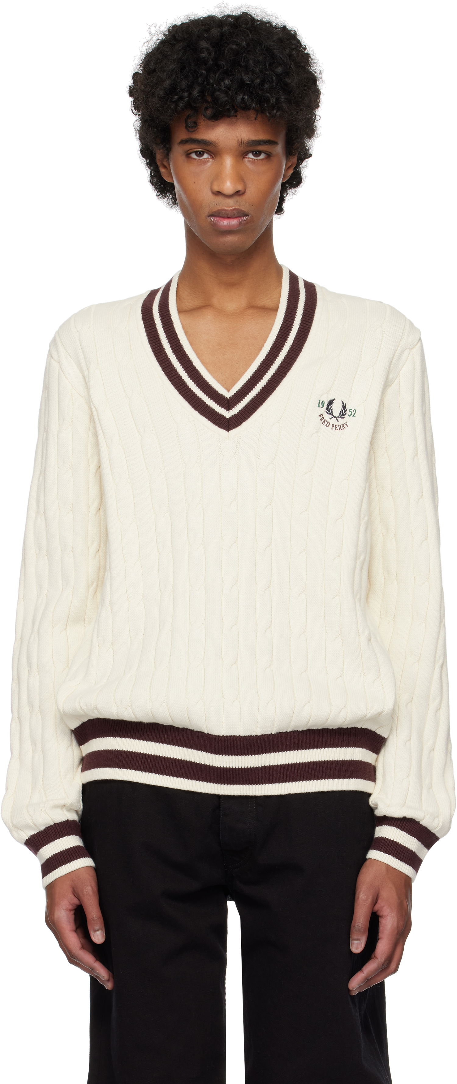 Pleteni pulover Fred Perry Fred Perry Cable Knit Tennis Sweater Bela | K9722, 0