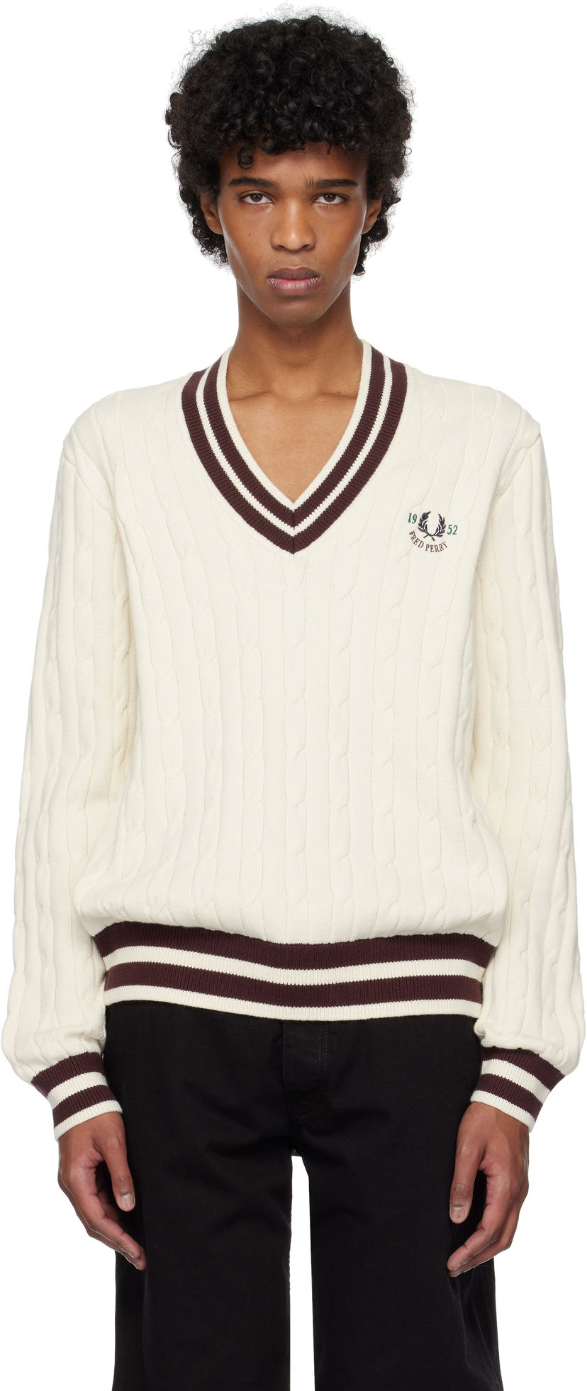 Pleteni pulover Fred Perry Fred Perry Cable Knit Tennis Sweater Bela | K9722