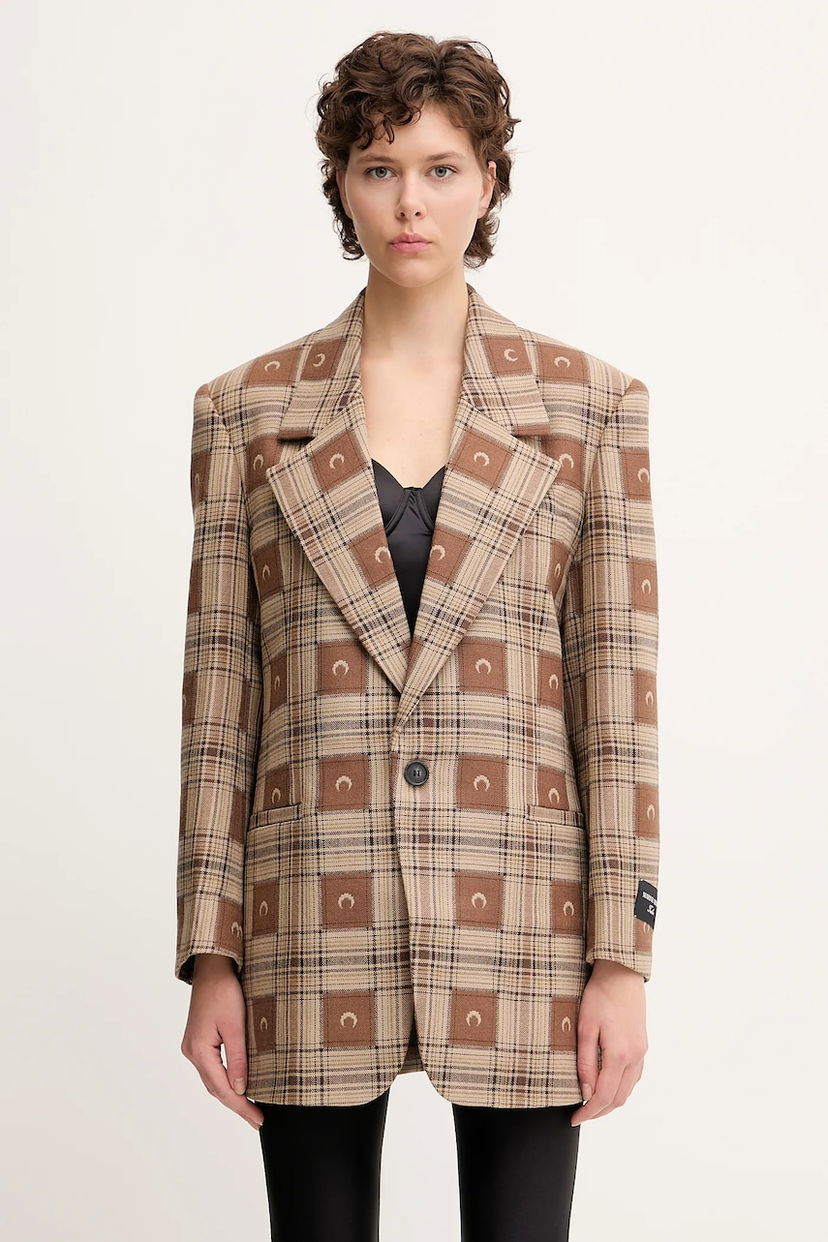 Jakna Marine Serre Marine Serre Moon Checks Jacquard Boxy Blazer Rjava | UJA066A.CWOV0064