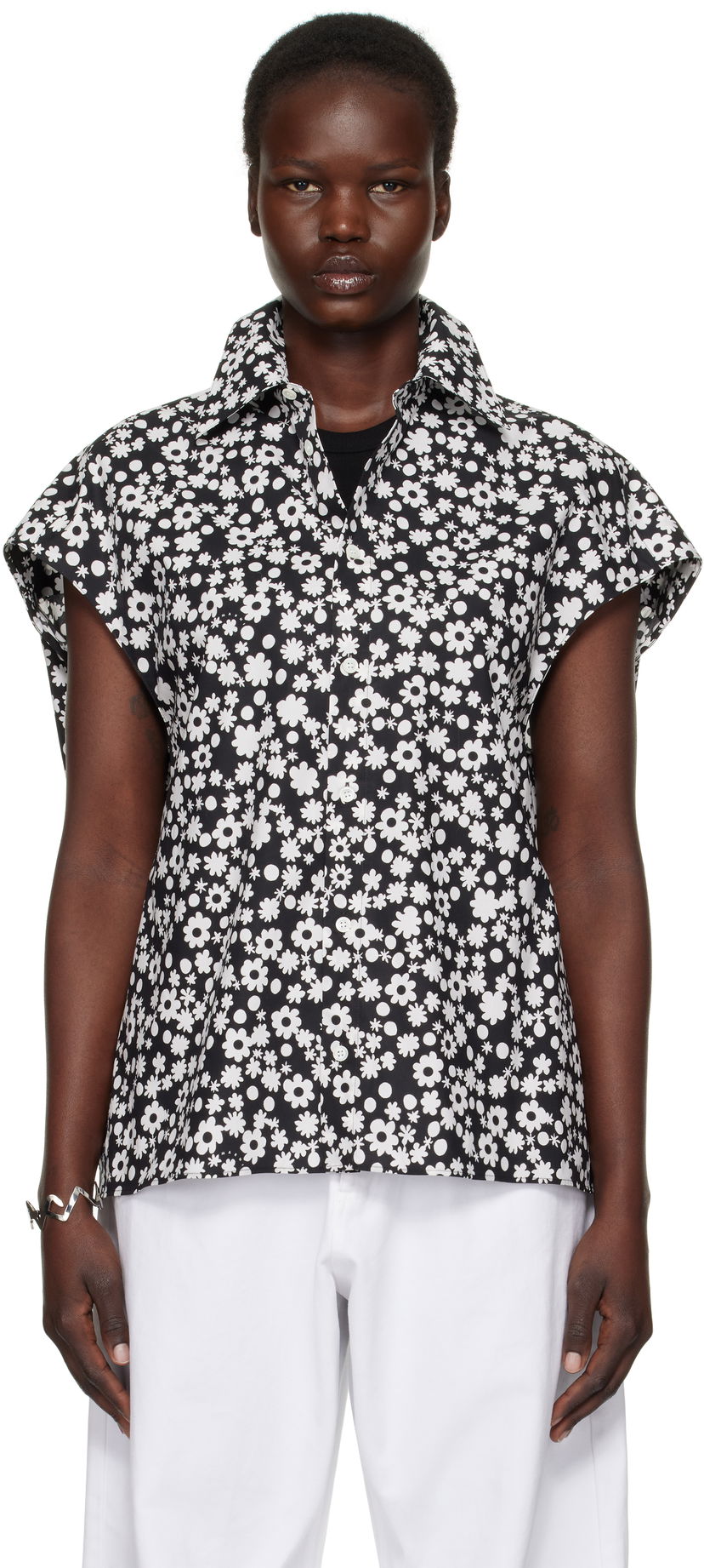 Srajce Marni Marni Pop Fields Sleeveless Cocoon Shirt Črna | CAMA0565S1 UTC463