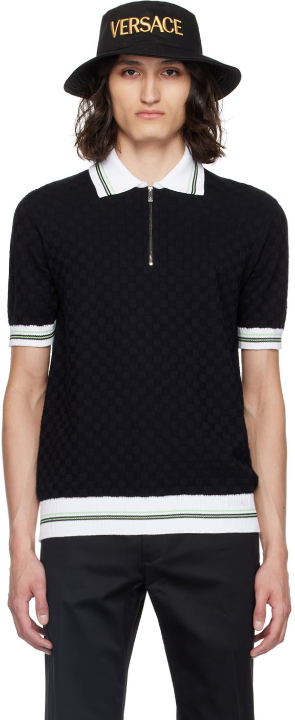 Polo majica Versace Black & White Contrasto Polo Črna | 1015088_1A10571