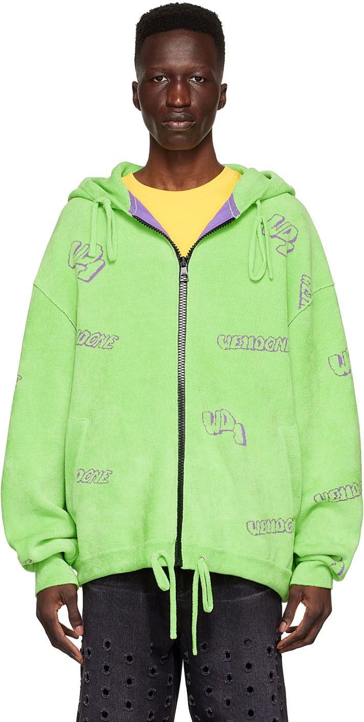 Pulover We11done We11done Viscose Zip-Up Hoodie Zelena | WD-KJ1-22-616-U-LM