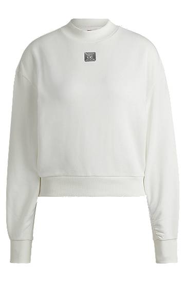 Pleteni pulover BOSS Relaxed Fit Cotton Sweatshirt Bela | 50525753