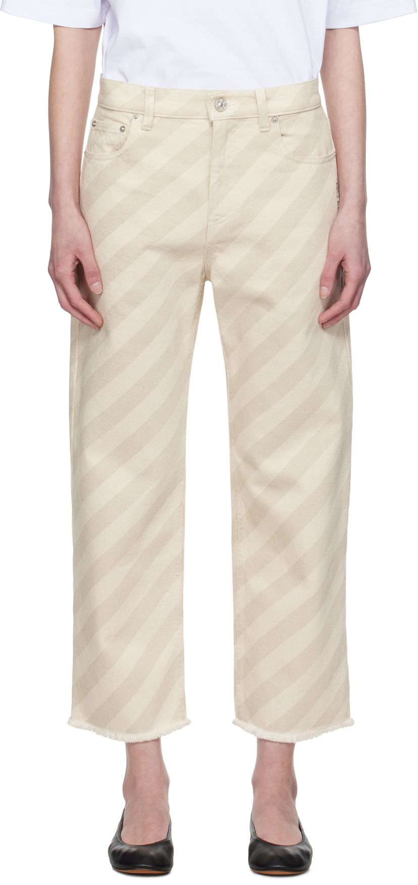 Kavbojke Marni Marni 5-Pocket Striped Cropped Jeans Bež | PAJD0425Y0 USCX37