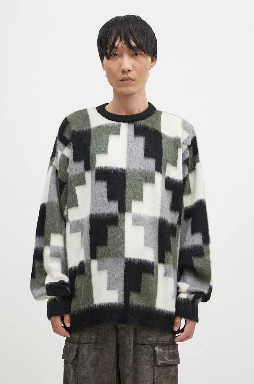 Pleteni pulover Marcelo Burlon Damier Cross Knit Crew Sweater Siva | CMHE036F24KNI001066E