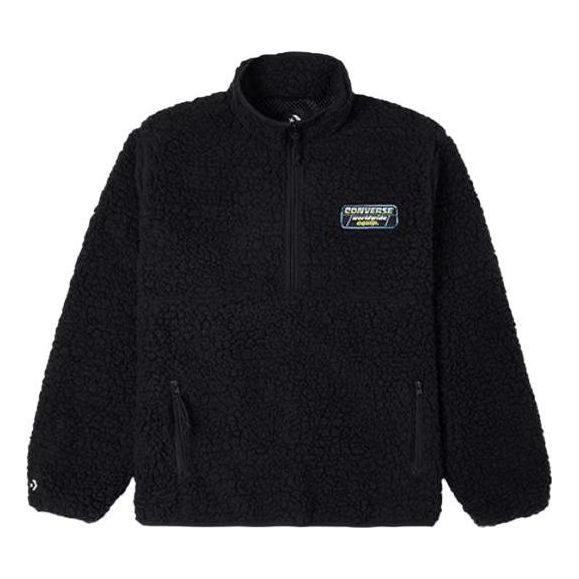 Pleteni pulover Converse Logo Half Zipper Stand Collar Jacket Črna | 10023063-A01