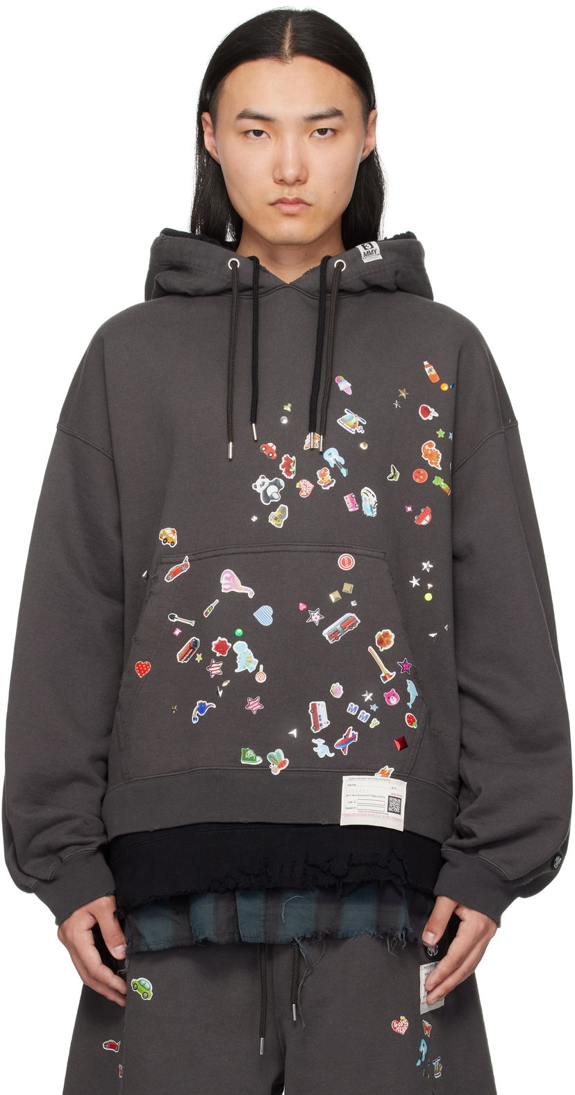 Pulover Maison MIHARA YASUHIRO Maison MIHARA YASUHIRO Triple Layered Graphic Hoodie Siva | A14HD551