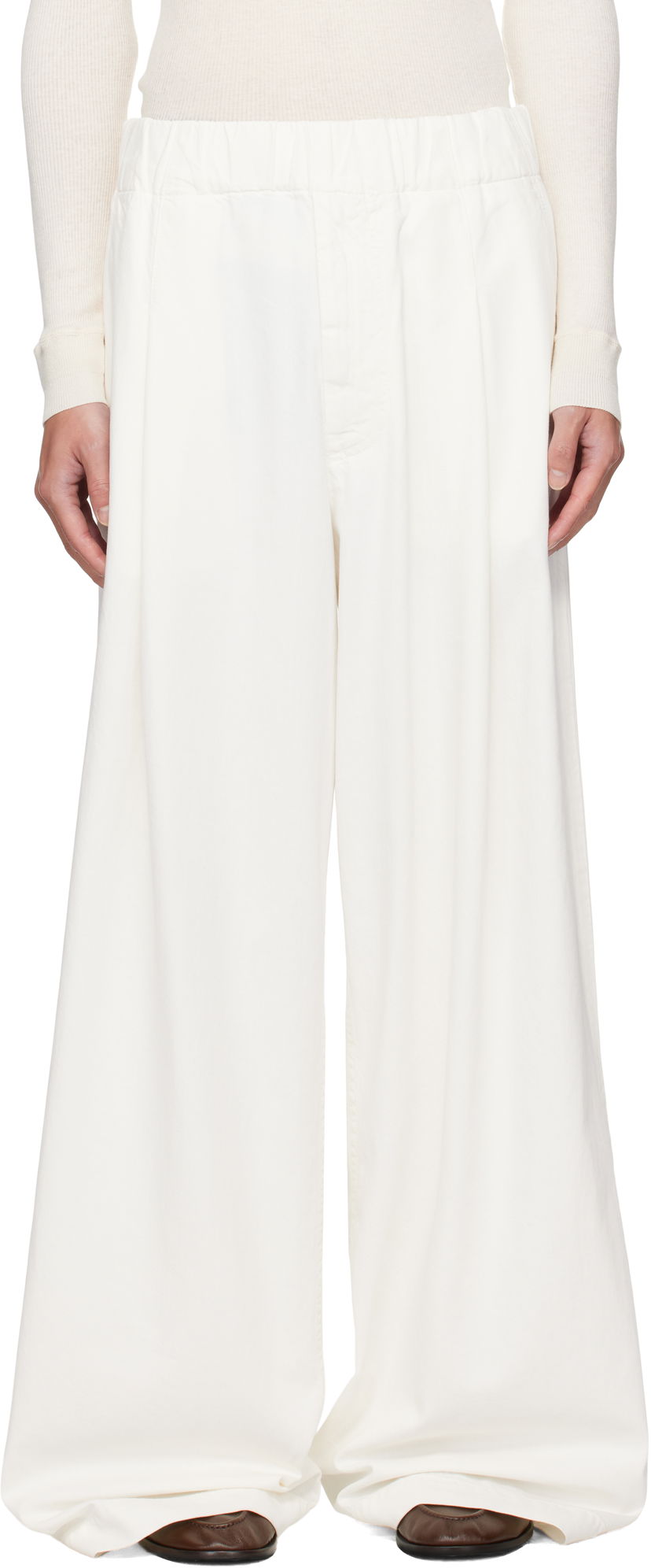 Hlače in kavbojke Dries Van Noten Dries Van Noten Drawstring Wide-Leg Pants Bela | 252-020926-2382