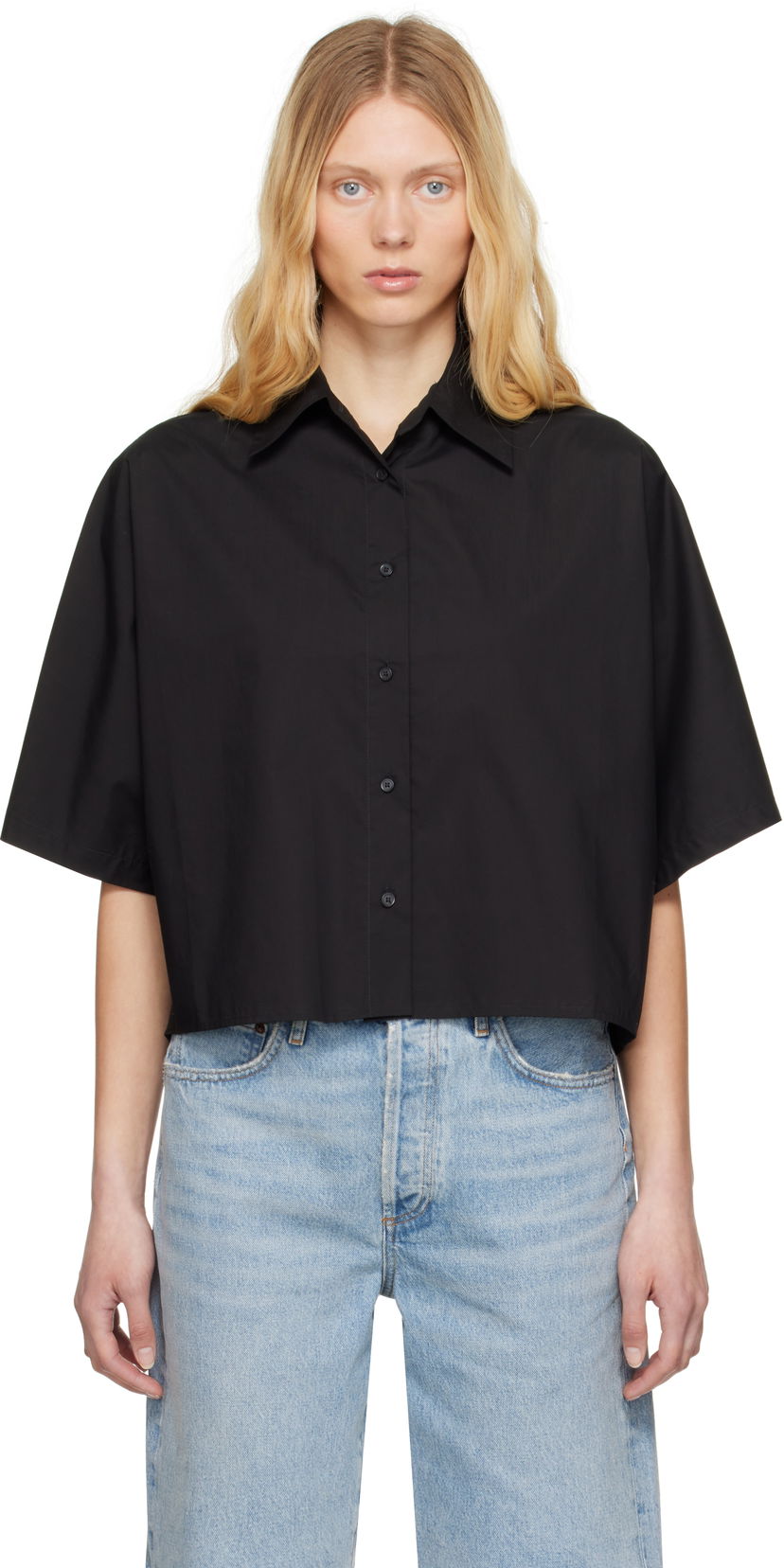 Srajce AGOLDE AGOLDE Merrin Cropped Short Sleeve Shirt Črna | A7353-1769