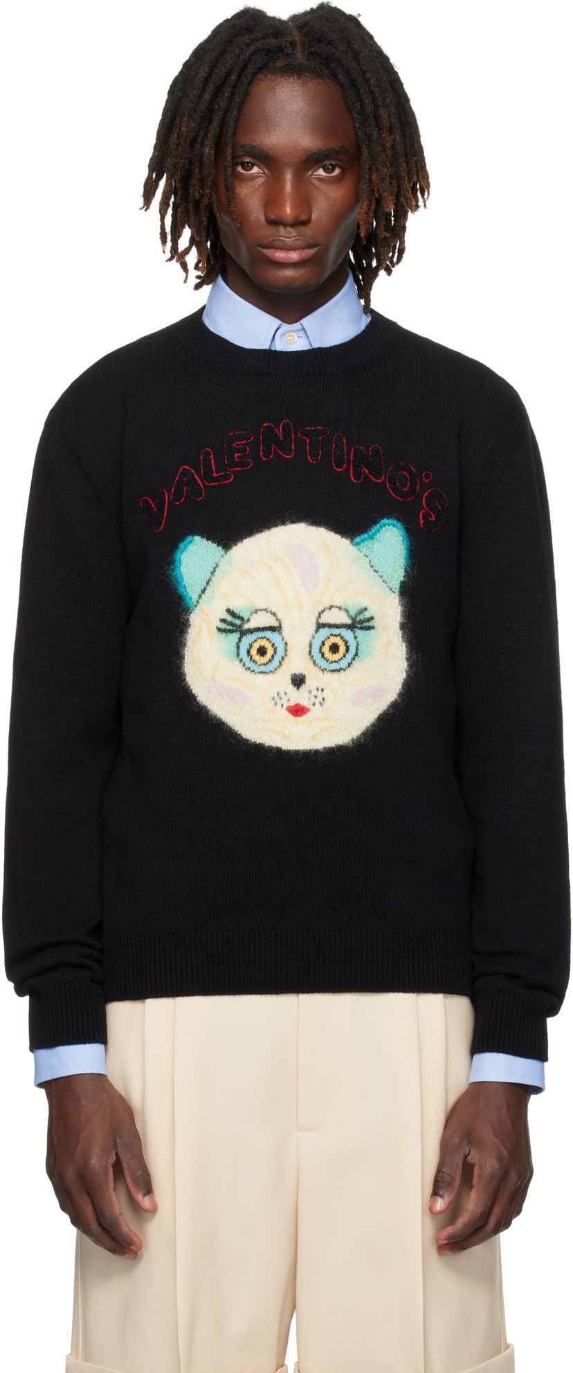 Pleteni pulover Valentino Valentino 'Le Chat De La Maison' Patch Sweater Črna | 7V3KC35IB2V