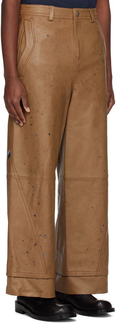 Hlače ADER ERROR Paint Splatter Leather Wide-Leg Pants Rjava | BN01SSBT0103BR, 1