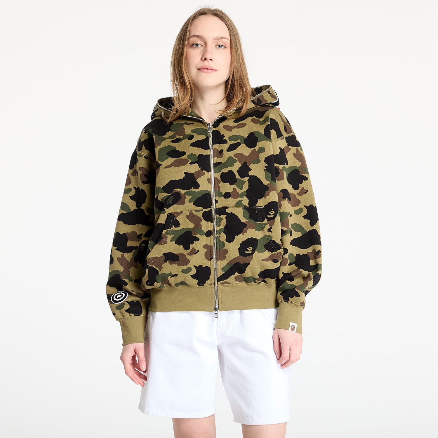 Pulover BAPE A BATHING APE 1st Camo Jacquard Shark Relaxed Fit Full Zip Hoodie Zelena | 001ZPL301304MGRN, 0