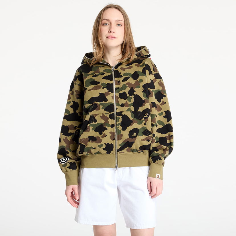 Pulover BAPE A BATHING APE 1st Camo Jacquard Shark Relaxed Fit Full Zip Hoodie Zelena | 001ZPL301304MGRN