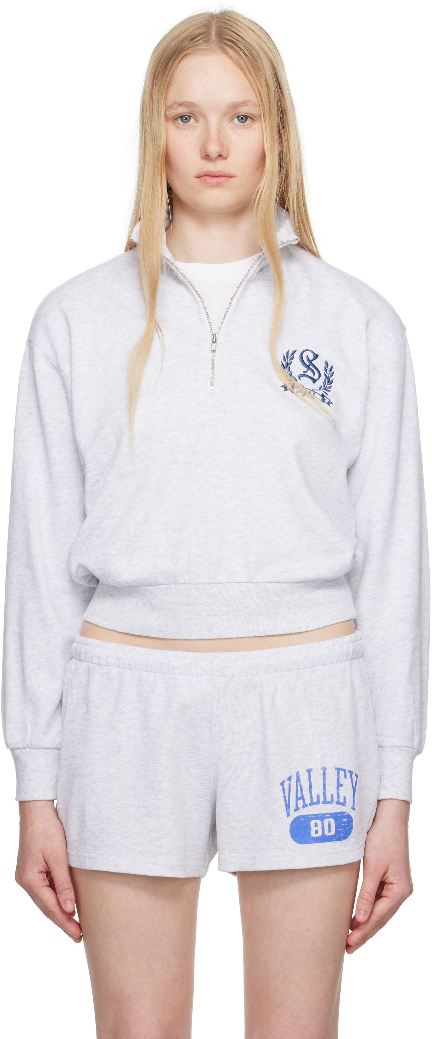 Pleteni pulover SKIMS SKIMS Lightweight Fleece Shrunken Quarter Zip Sweatshirt Siva | PL-PLO-8155W, 0