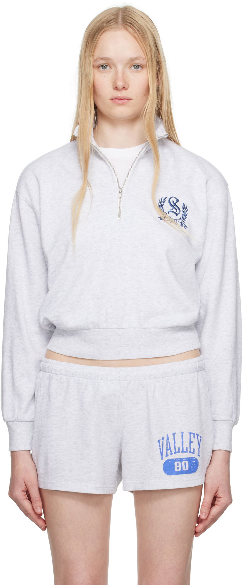 Pleteni pulover SKIMS SKIMS Lightweight Fleece Shrunken Quarter Zip Sweatshirt Siva | PL-PLO-8155W