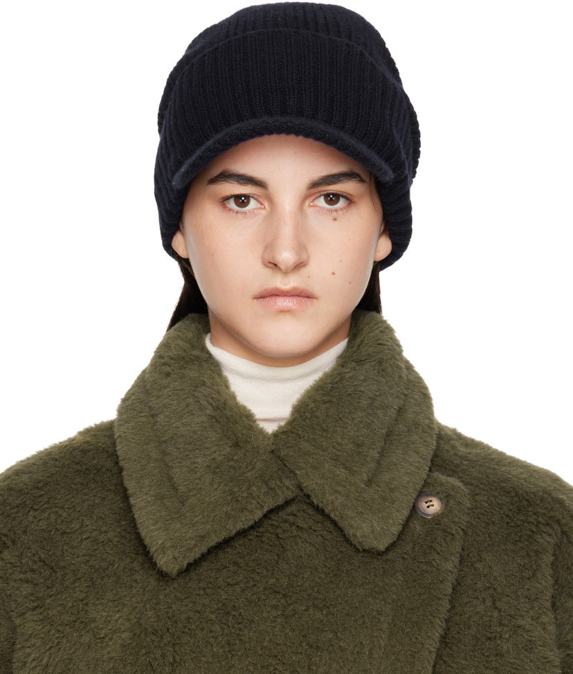 Klobuk Max Mara Max Mara Ribbed Knit Beanie with Visor Črna | 2424576132600 MM02398