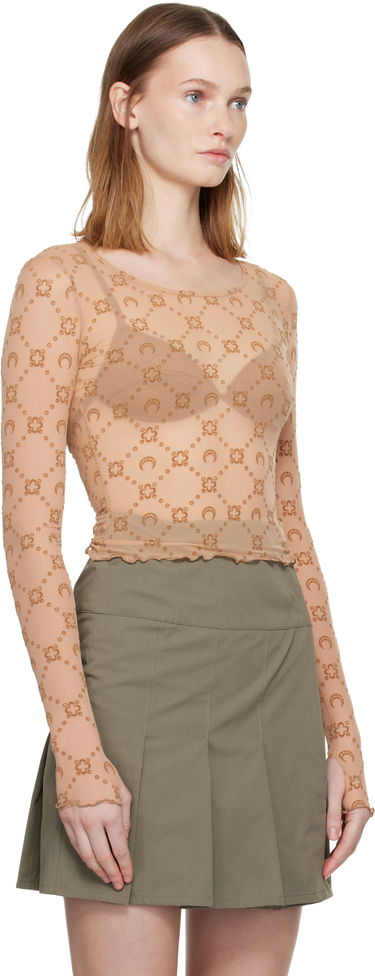 Krop-top Marine Serre Moonogram Mesh Flock Long Sleeve Cropped Top Bež | WTS012S CJER0005, 1