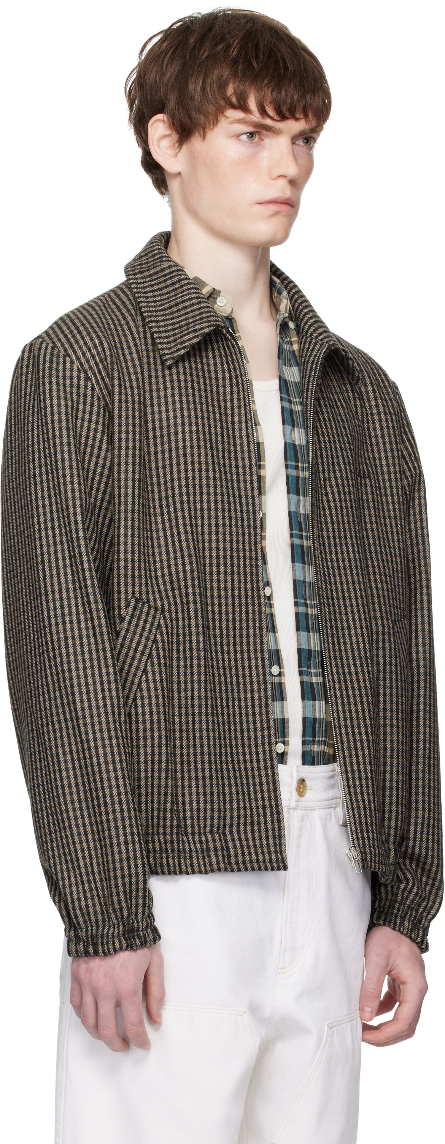 Jakna A.P.C. A.P.C. Gilbert Houndstooth Zip Jacket Rjava | WOASP-M32018, 1