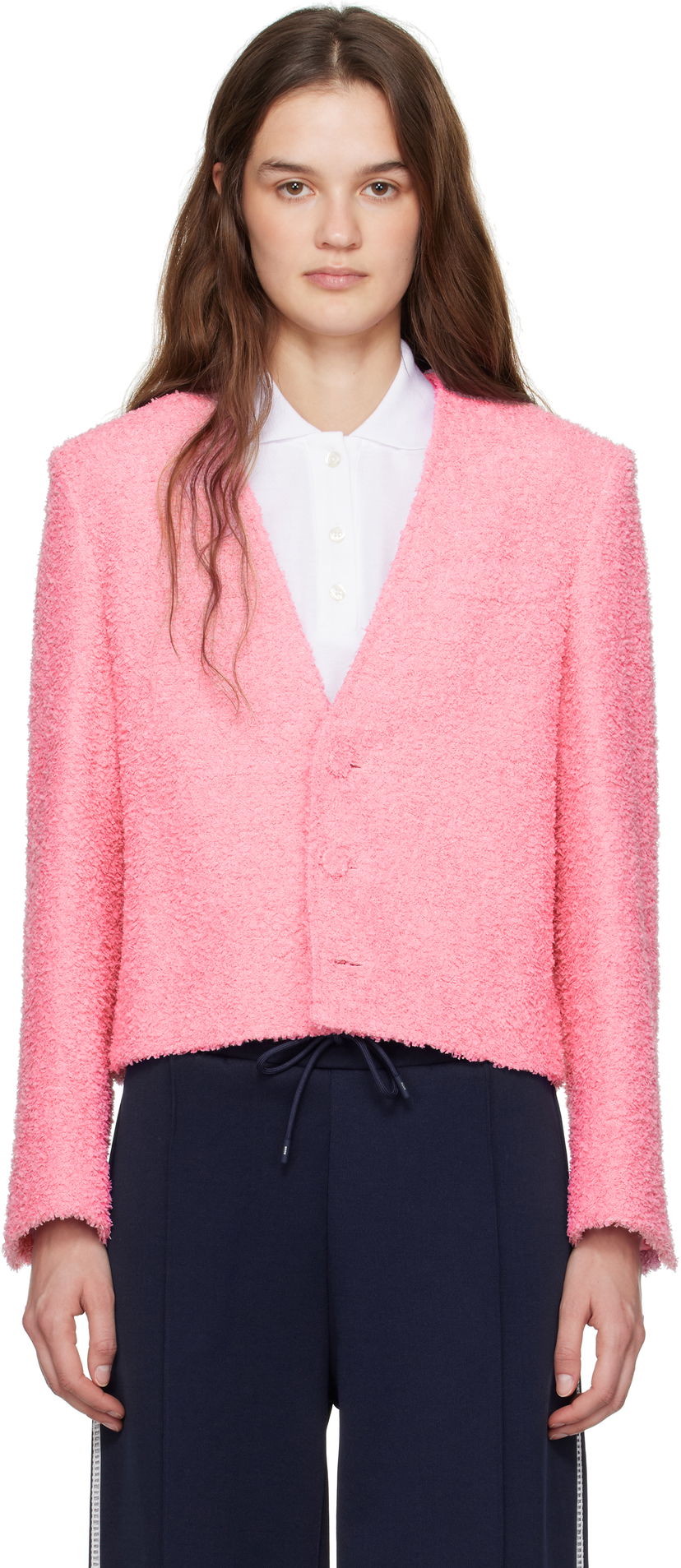Pleteni pulover MSGM MSGM Cropped Bouclé Jacket Roza | 3841MDG15 257113