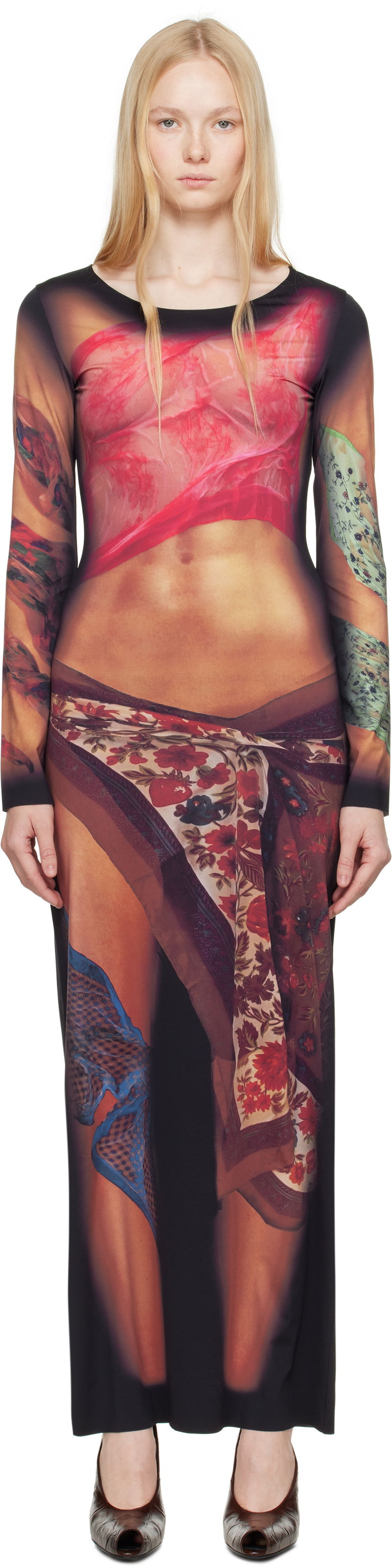 Obleke Marine Serre Marine Serre Recycled Draped Statue Jersey Maxi Dress Črna | WDR297A CJER0076