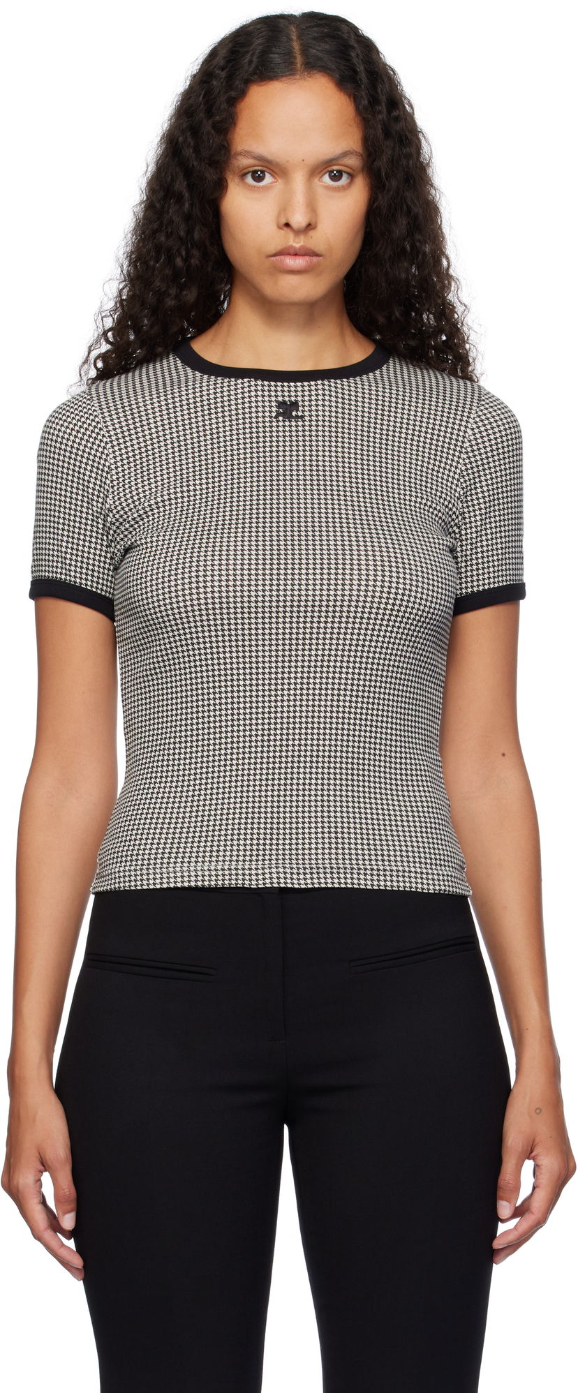 Majica Courrèges Contrast Houndstooth Slim T-Shirt Črna | 324JTS017JS0167