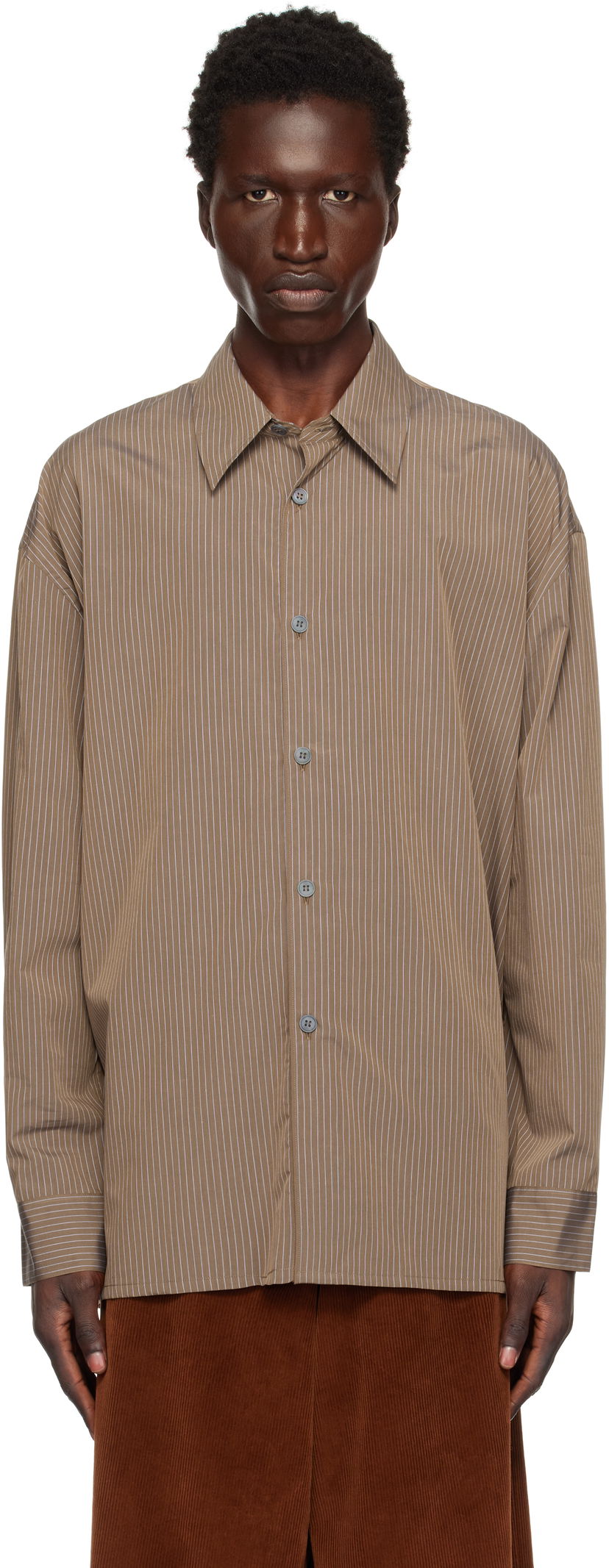 Srajce Studio Nicholson Studio Nicholson Pinstripe Shirt Rjava | STRIKE SNM - 1164