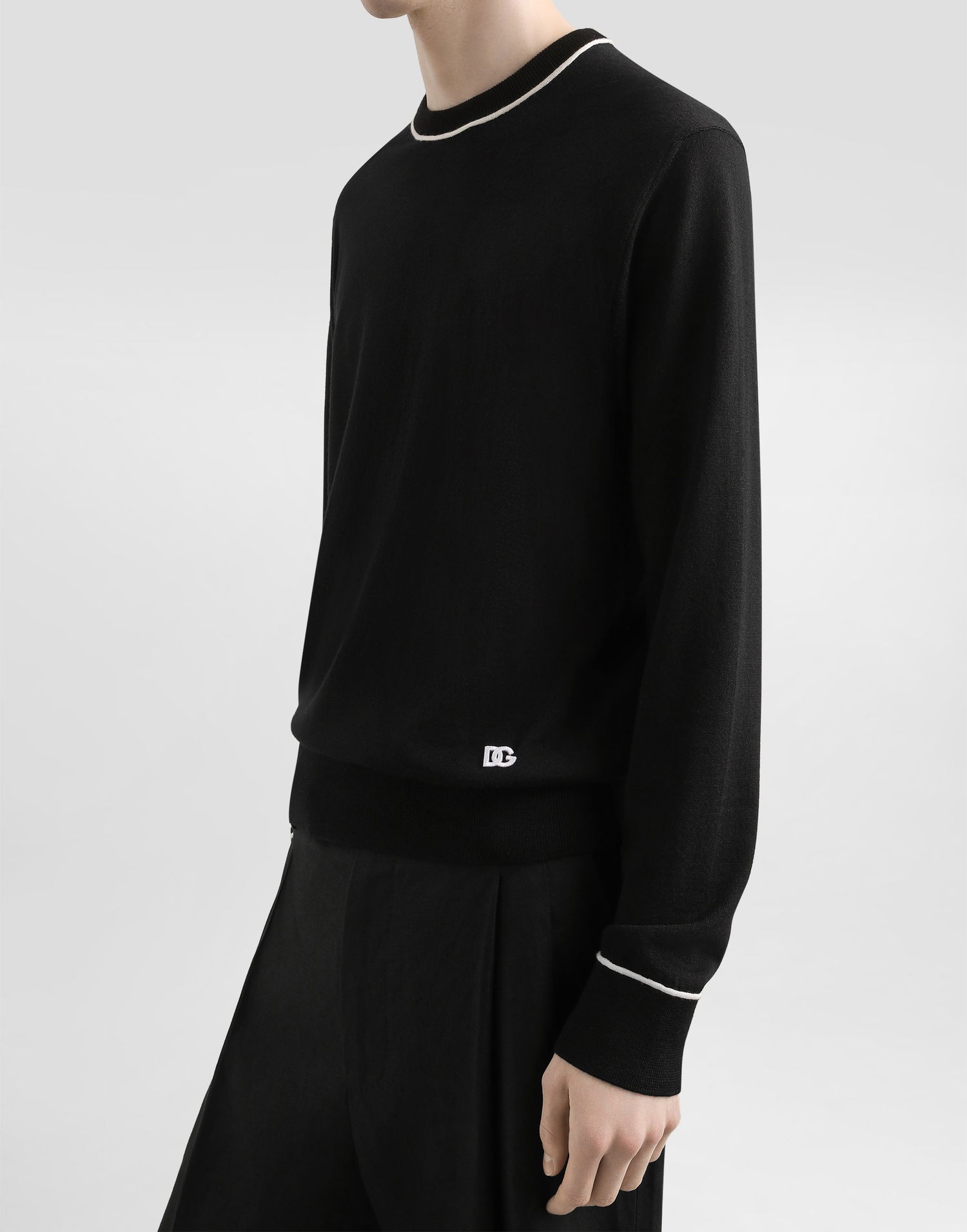 Pleteni pulover Dolce & Gabbana Dolce & Gabbana Wool Pullover with Contrasting Trim Črna | GXX02ZJDVBSN0000, 1