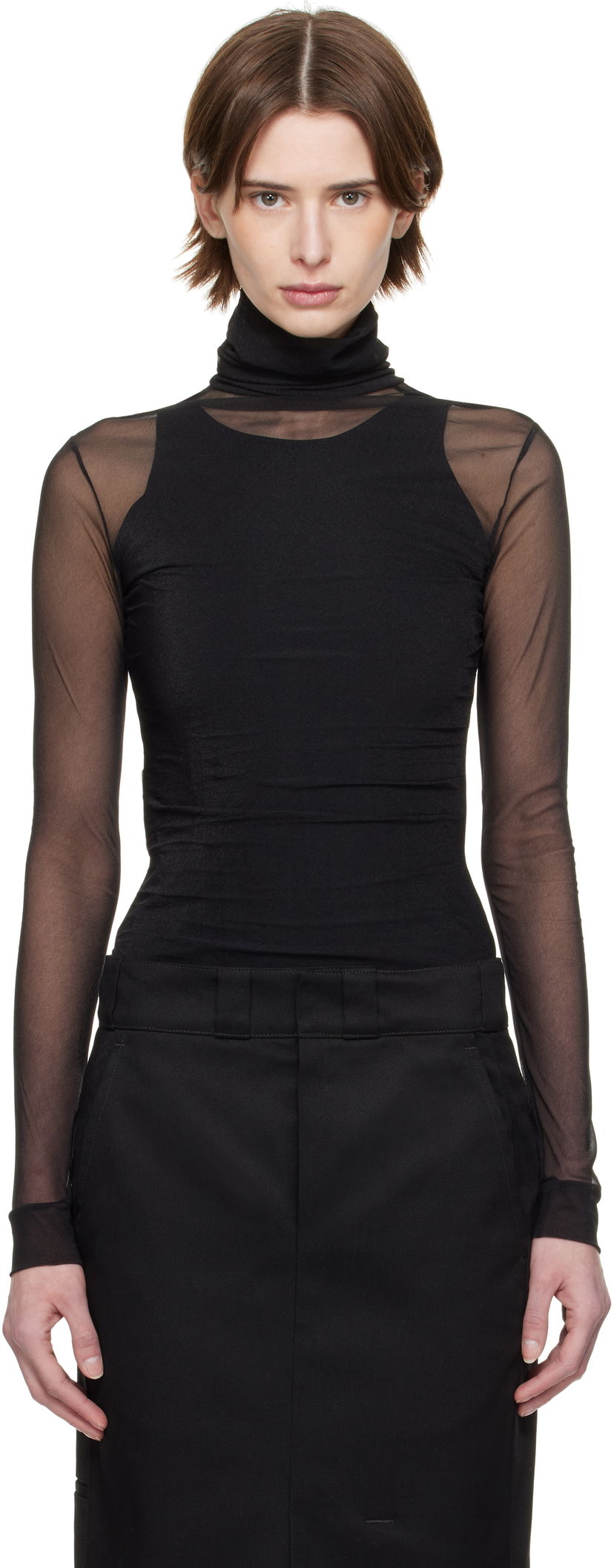 Pleteni pulover Maison Margiela Maison Margiela High-Neck Long Sleeve Bodysuit Črna | S51NA0105 M20088
