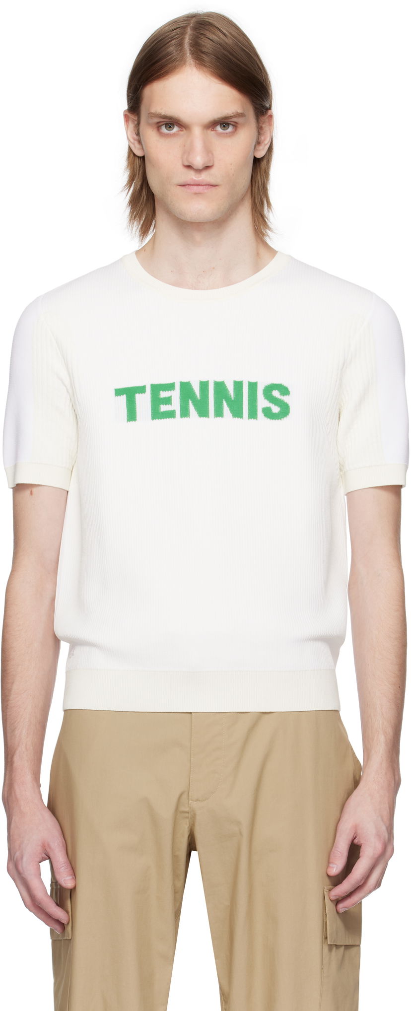 Pleteni pulover Lacoste Lacoste Runway Graphic Knit T-Shirt Bela | AH6765