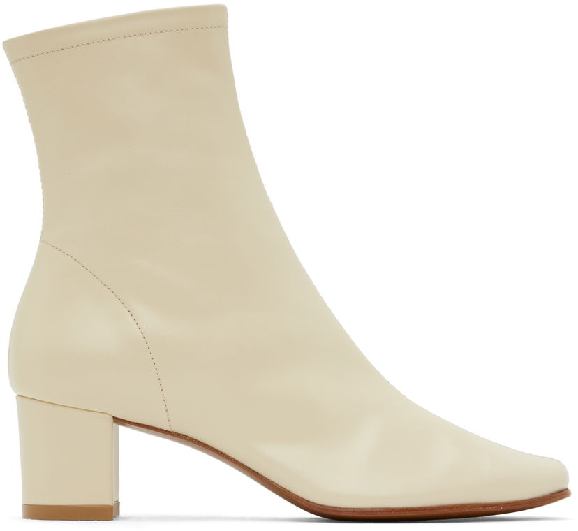 Superge in čevlji BY FAR BY FAR Sofia Leather Block Heel Ankle Boots Bež | 16603-05-SWHTL