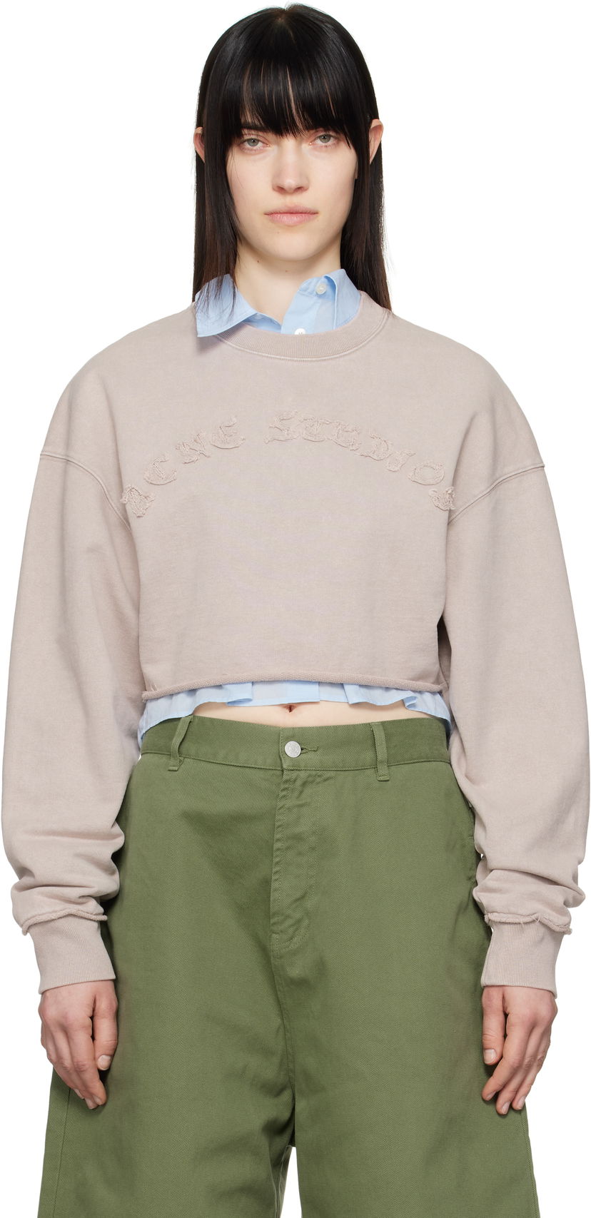 Pleteni pulover Acne Studios Acne Studios Cropped Logo Sweatshirt Roza | AI0158-