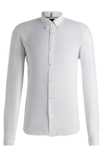 Srajce BOSS Regular-Fit Linen Button-Down Shirt Bela | 50529137